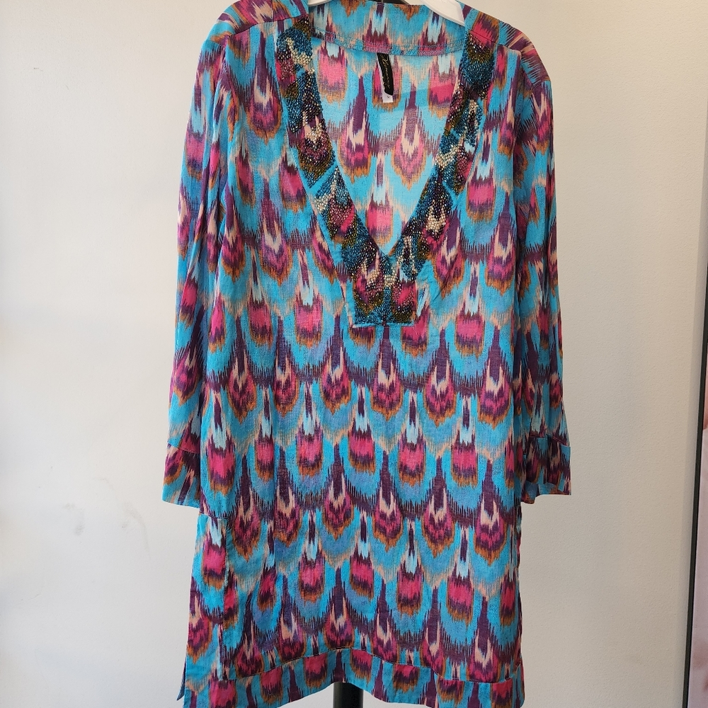 Hermanny Gorgeous 100% Cotton Tunic 😍 Turquoise & Fuschia Sz S